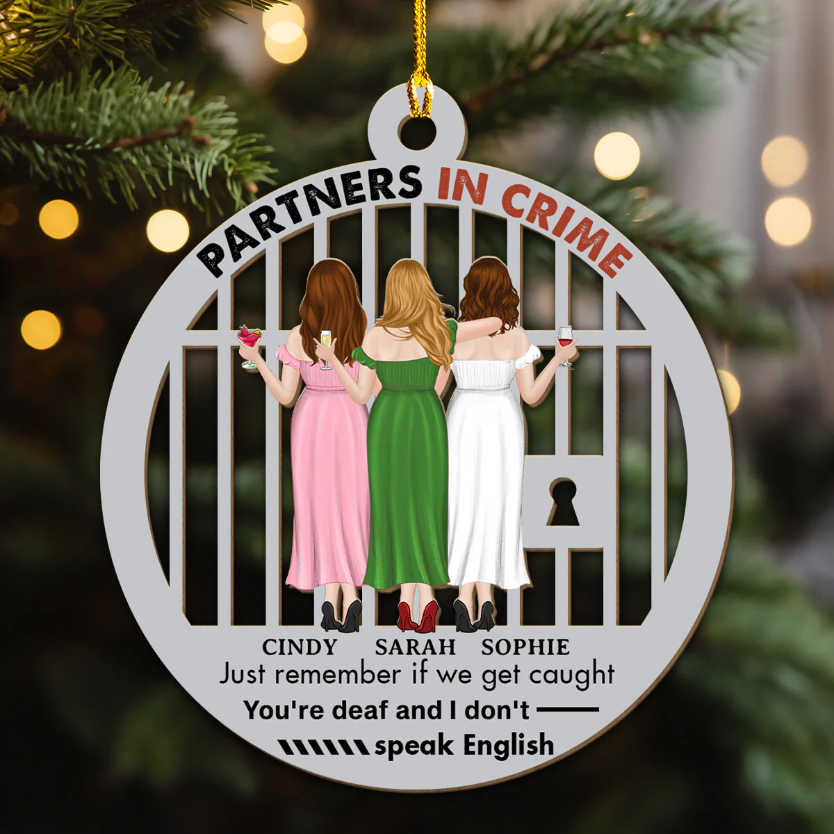 Partners In Crime Bestie - Personalized Custom Wood Ornament - Image 4