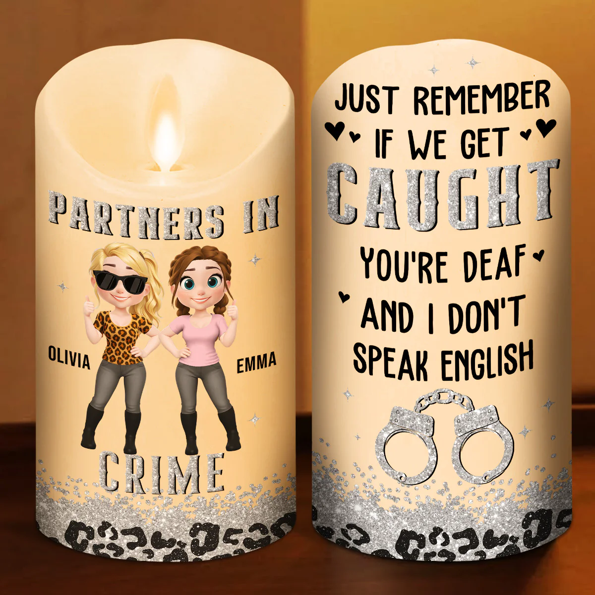 Partners In Crime - Personalized Custom LED Candle - Image 2