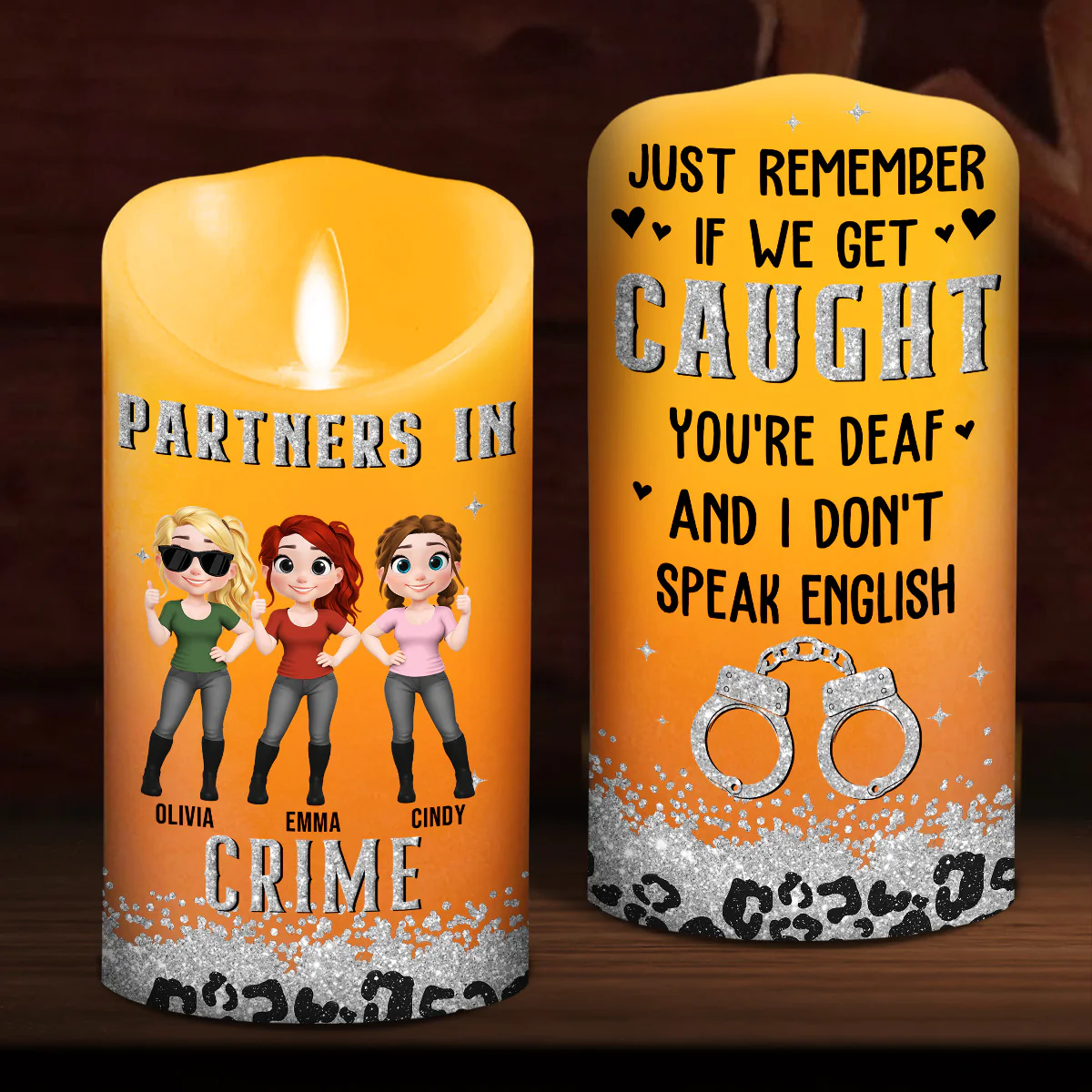 Partners In Crime - Personalized Custom LED Candle - Image 5