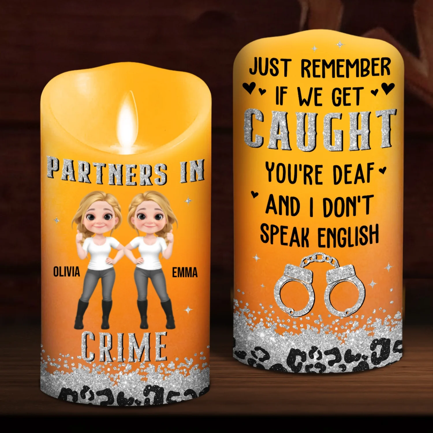 Partners In Crime - Personalized Custom LED Candle - Image 7