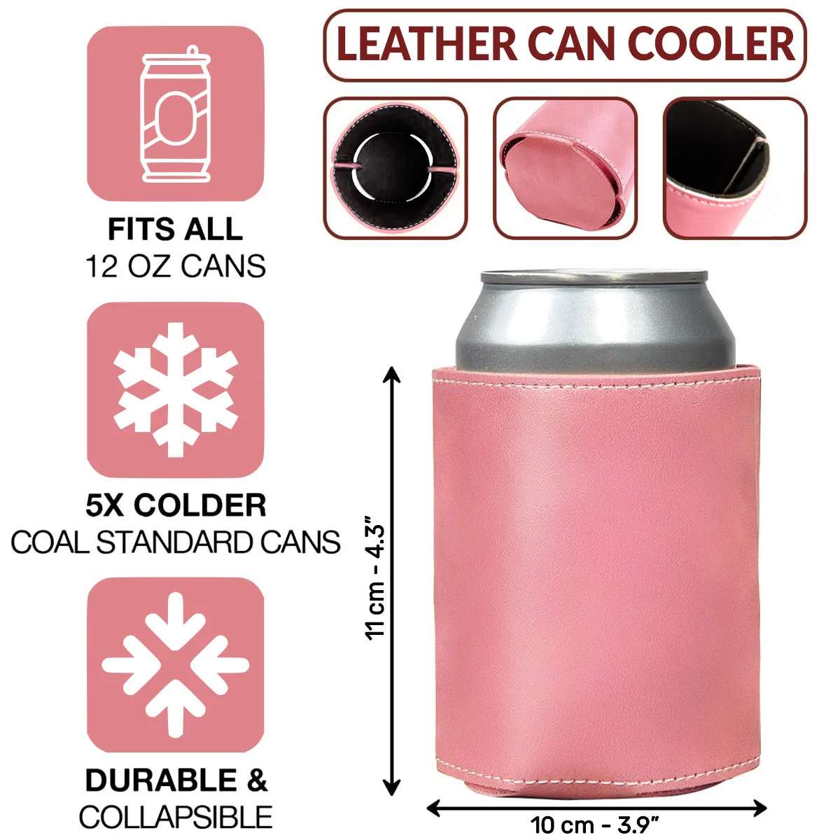 Partners In Wine - Personalized Custom Pink Leather Can Cooler Holder - Image 6