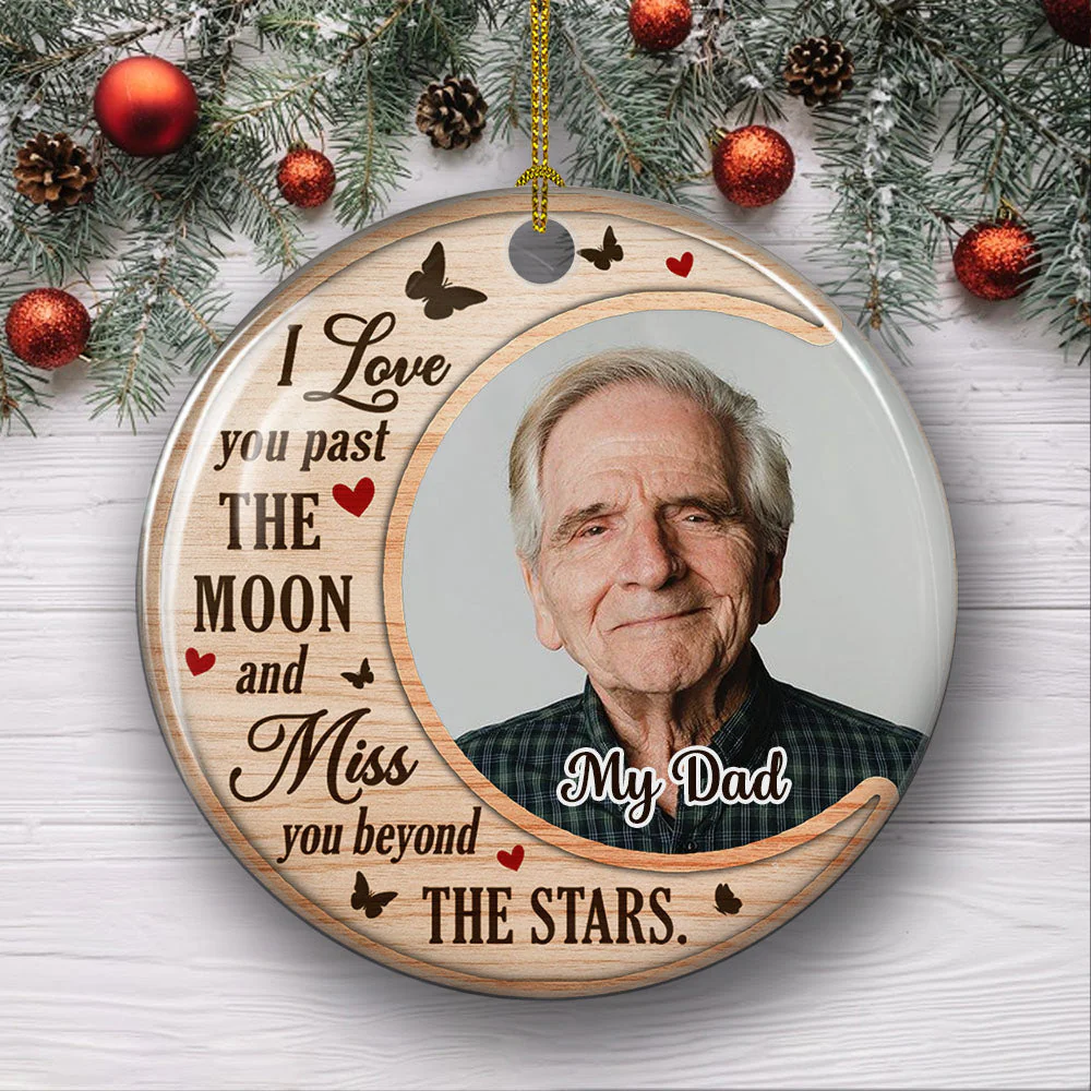 Past The Moon - Personalized Custom Circle Ceramic Christmas Ornament - Image 3