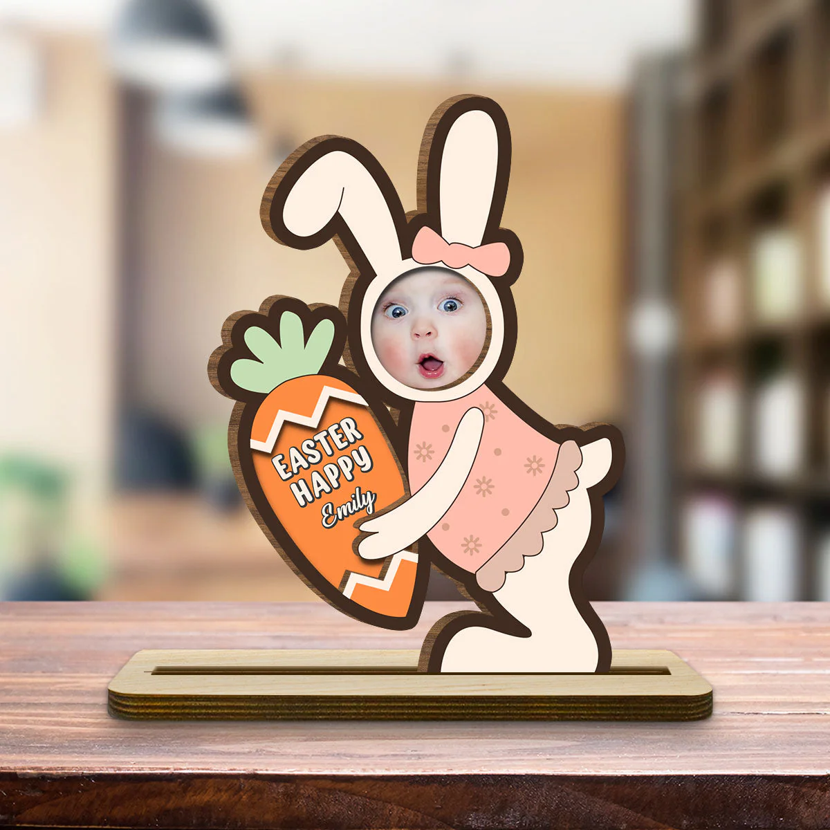 Pastel Bunny Treats - Personalized Custom 2-Layer Wood Plaque With Flat Base - Image 3