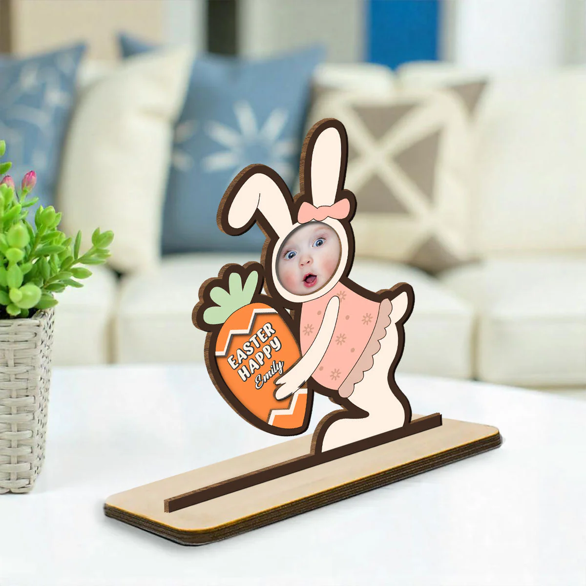 Pastel Bunny Treats - Personalized Custom 2-Layer Wood Plaque With Flat Base - Image 4