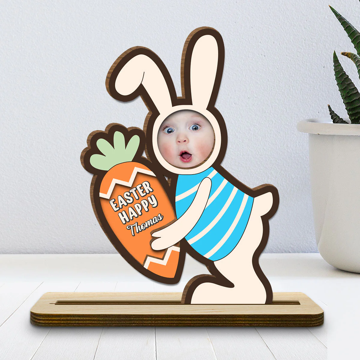 Pastel Bunny Treats - Personalized Custom 2-Layer Wood Plaque With Flat Base - Image 5