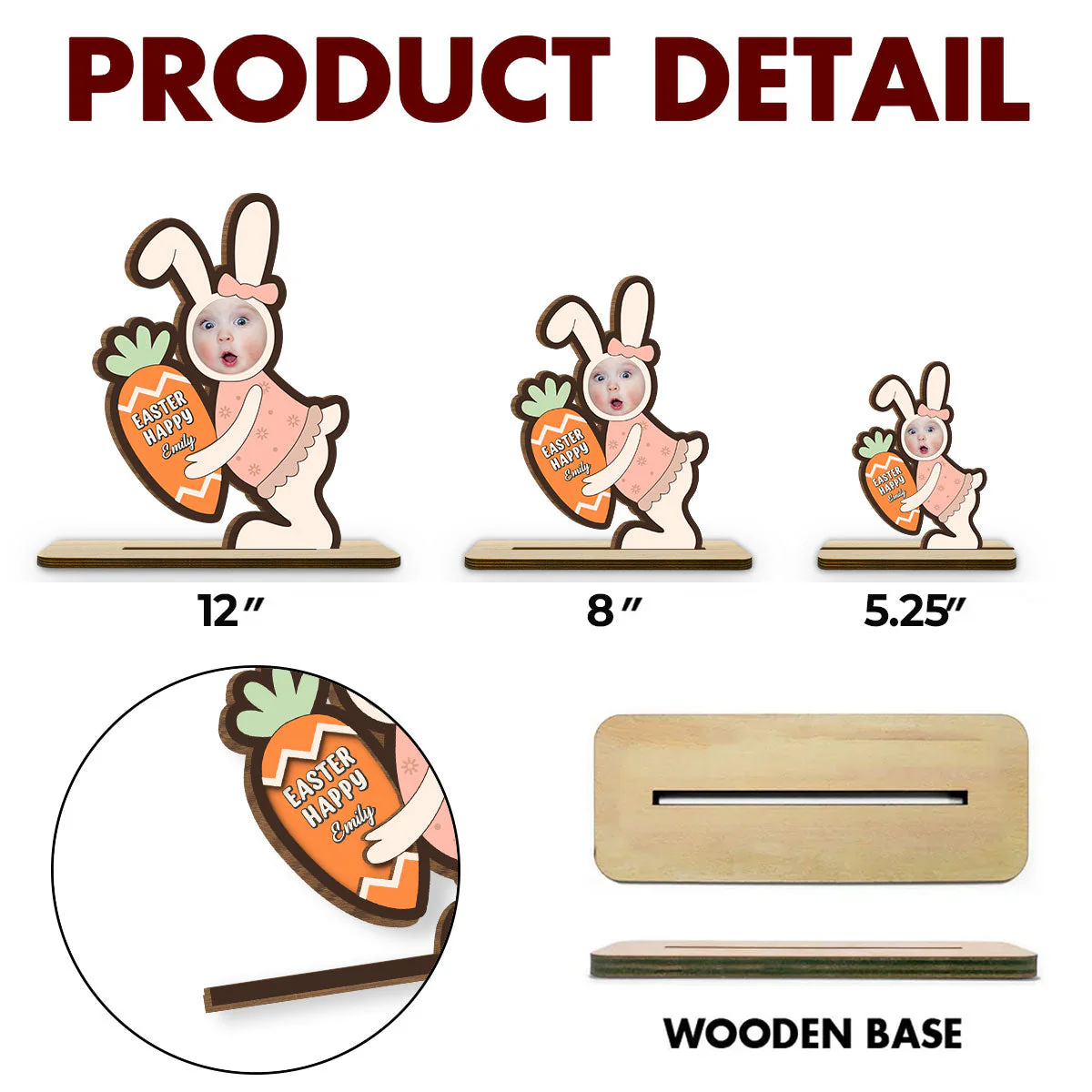 Pastel Bunny Treats - Personalized Custom 2-Layer Wood Plaque With Flat Base - Image 6
