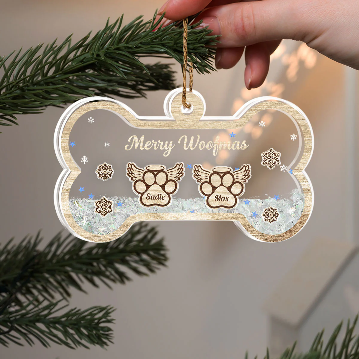 Paw Merry Woofmas - Personalized Custom Acrylic Shaker Ornament - Image 2