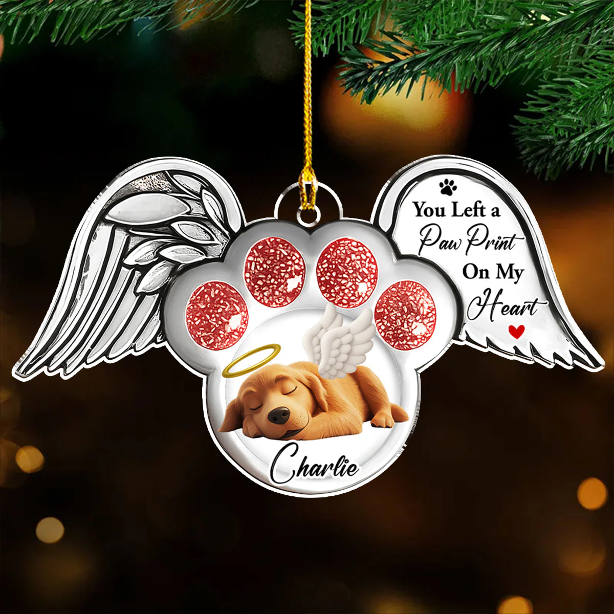 Pawprints In Heaven - Personalized Custom Acrylic Ornament - Image 3