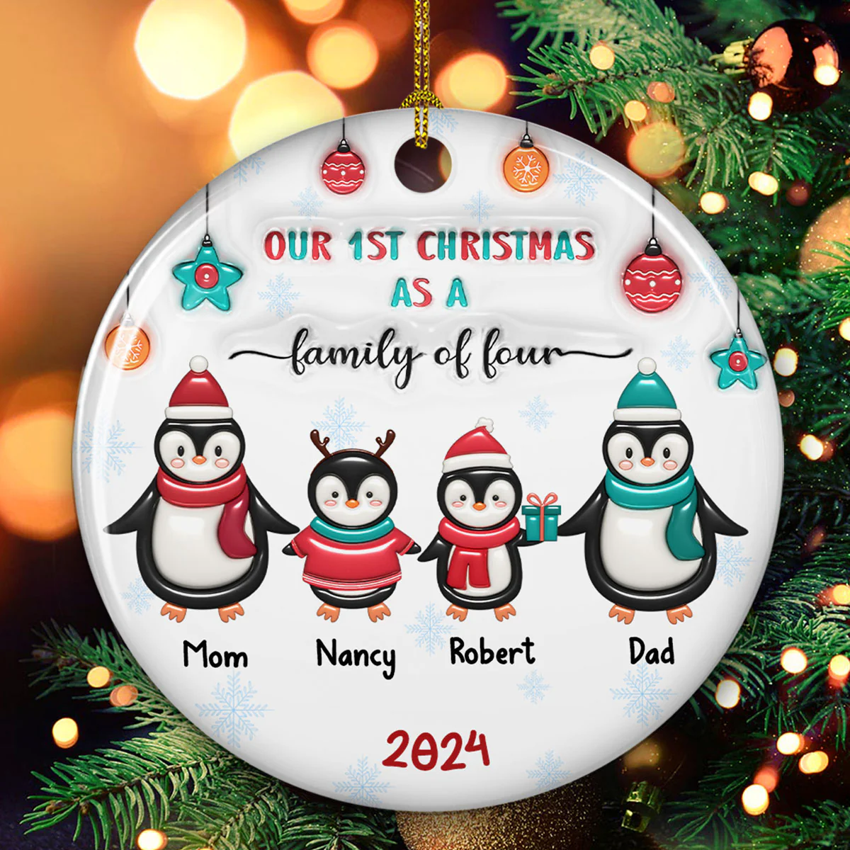 Penguin Family - Personalized Custom 3D Inflated Effect Ceramic Ornament - Image 2