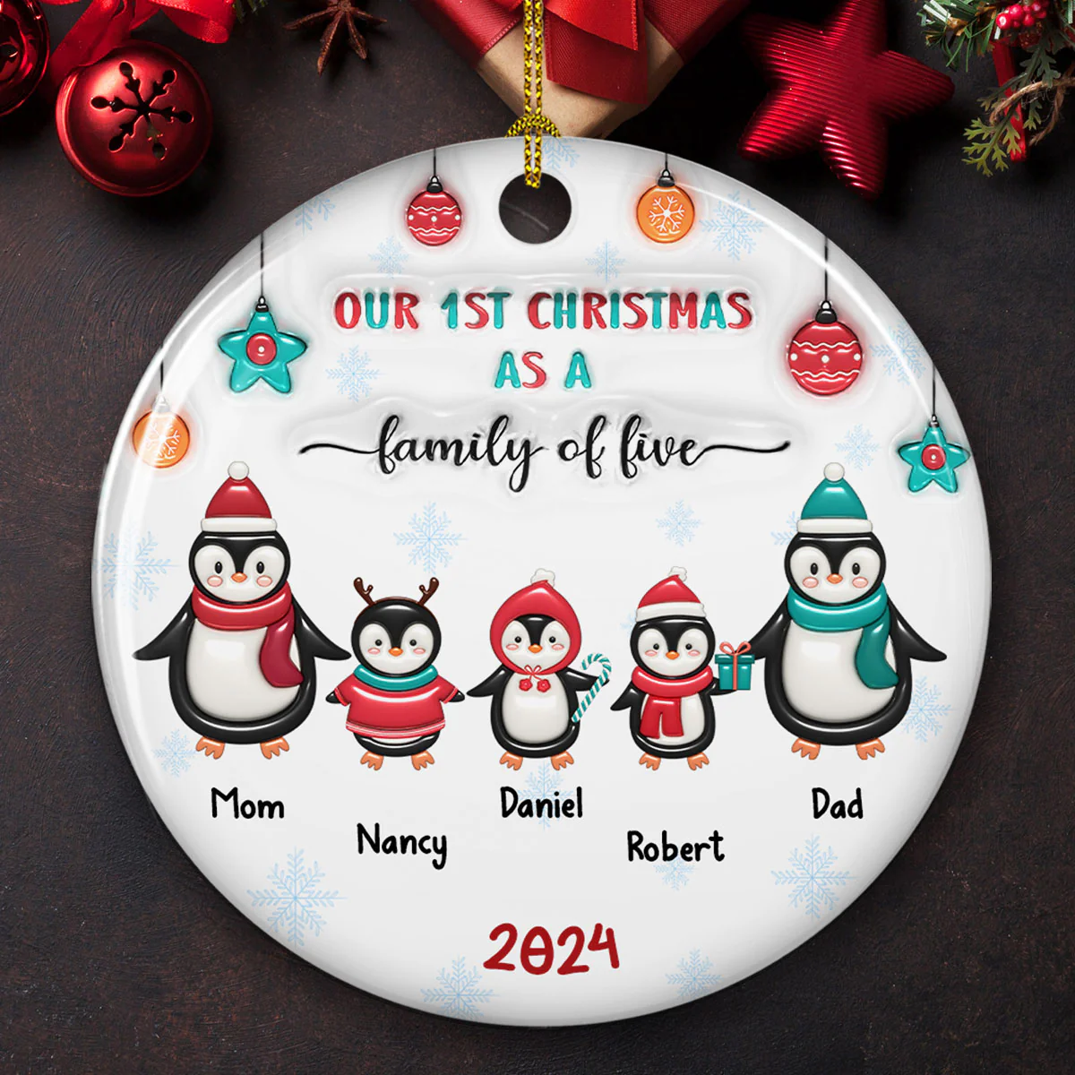 Penguin Family - Personalized Custom 3D Inflated Effect Ceramic Ornament - Image 5