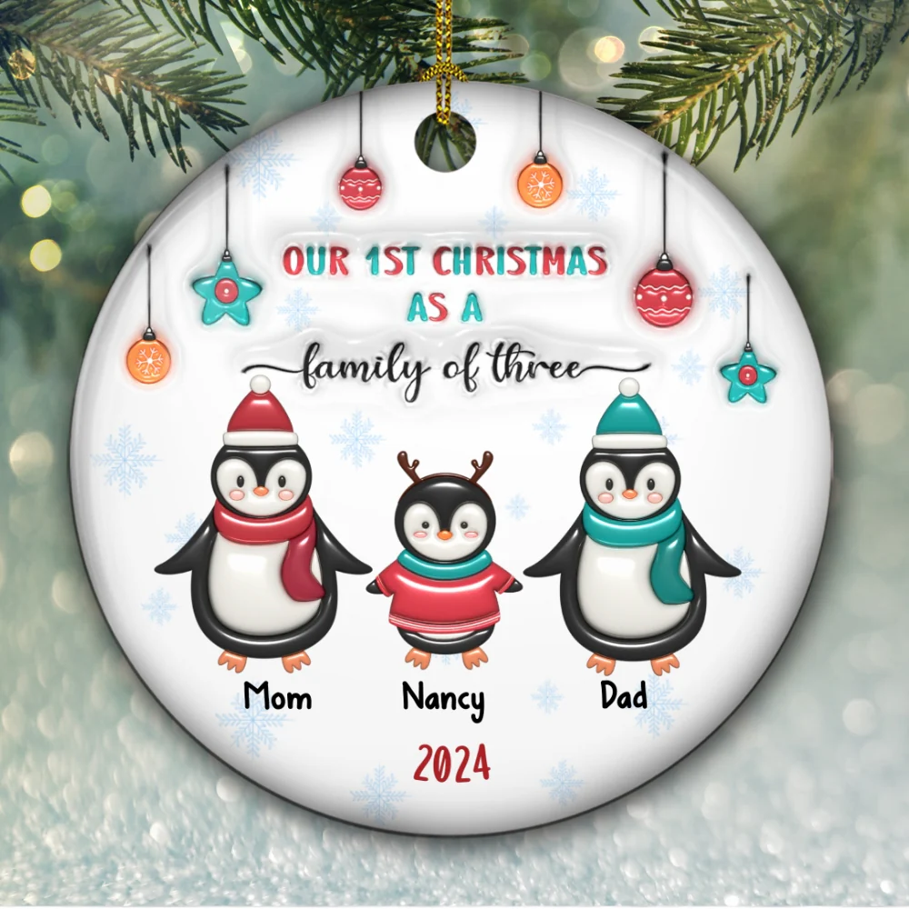 Penguin Family - Personalized Custom 3D Inflated Effect Ceramic Ornament - Image 6