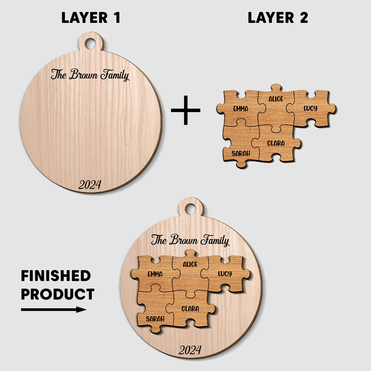 Piece Of Family - Personalized Custom Freeshape 2-Layered Wood Ornament - Image 5