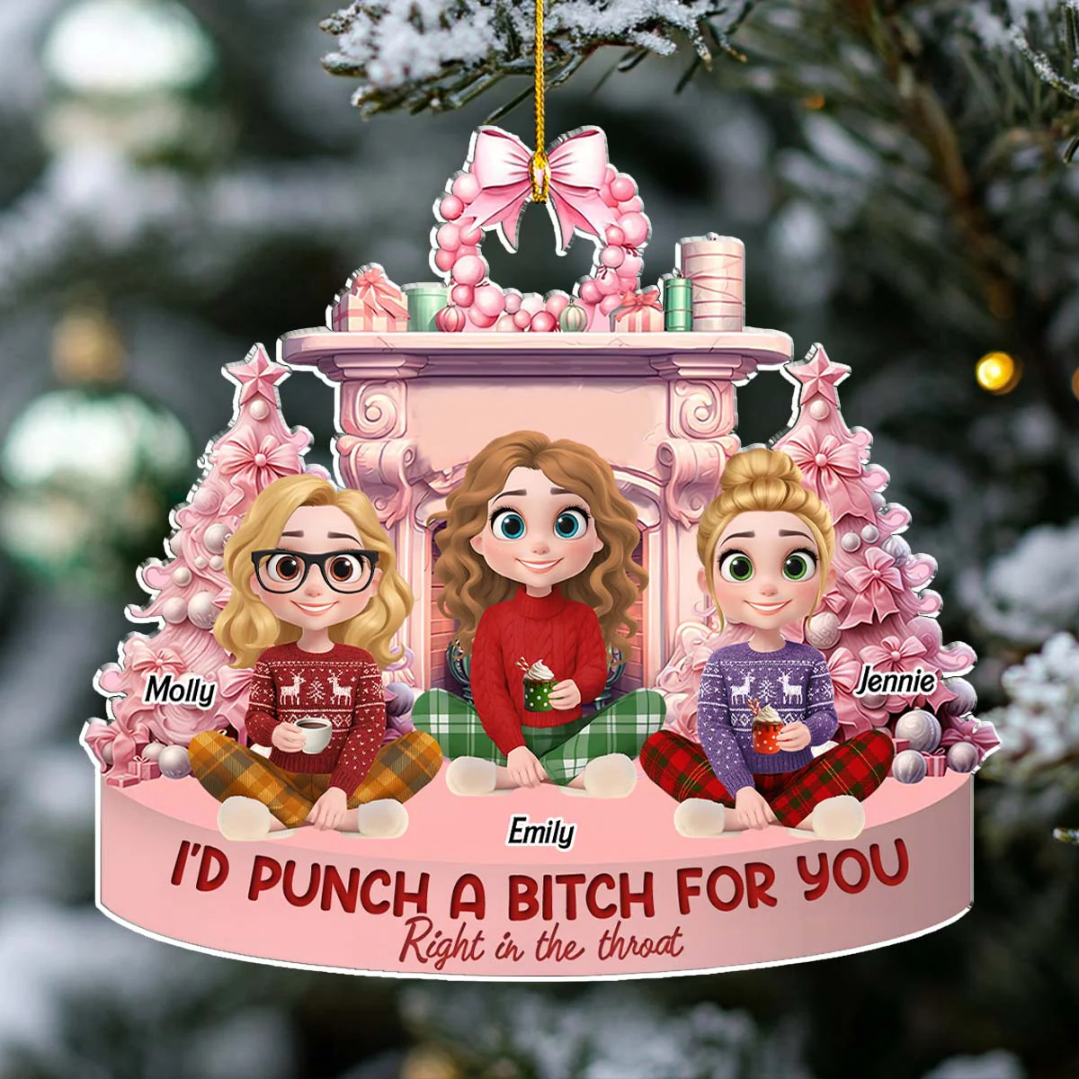 Pink Christmas Best Friends - Personalized Custom Acrylic Ornament  - Image 3