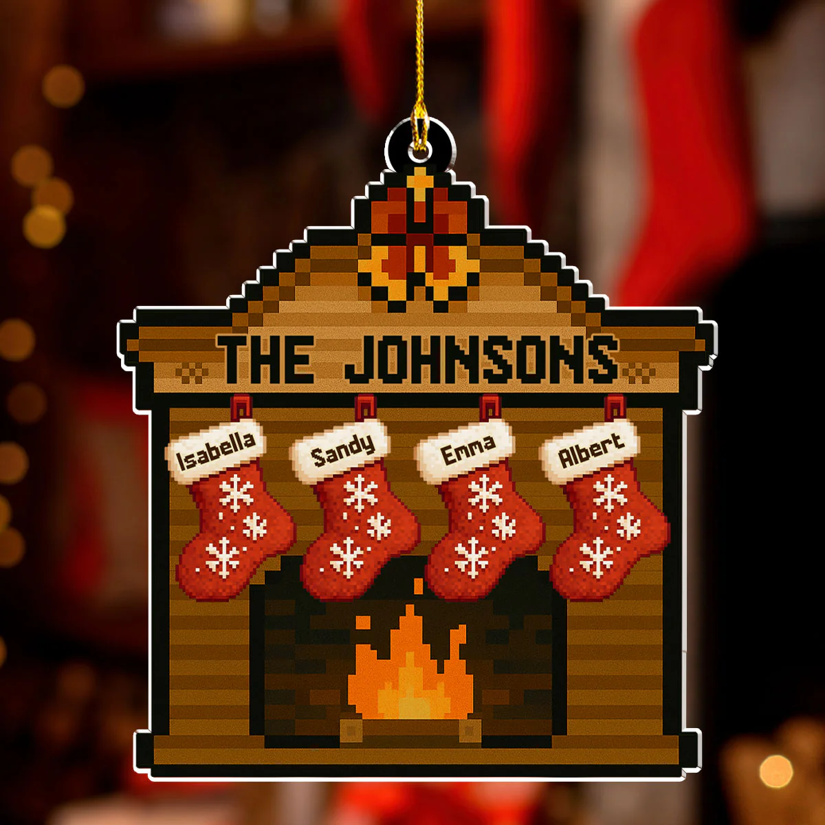Pixel Family Christmas - Personalized Custom Acrylic Ornament - Image 3