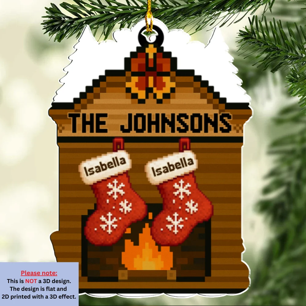 Pixel Family Christmas - Personalized Custom Acrylic Ornament - Image 6