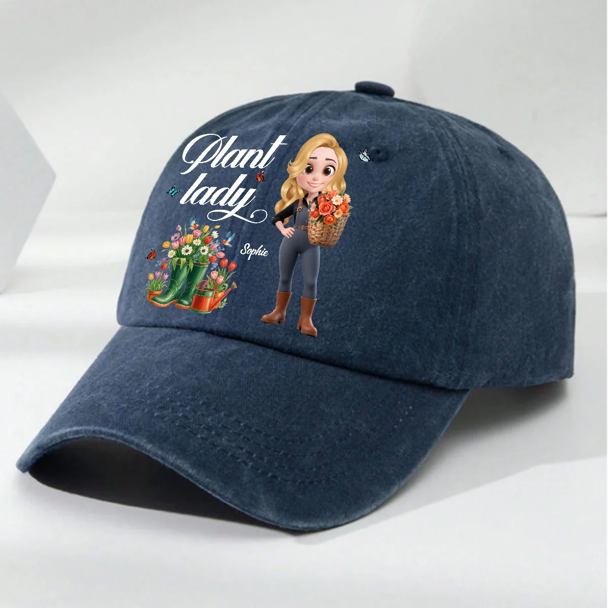 Plant Lady - Personalized Custom Vintage Washed Denim Cap - Image 2