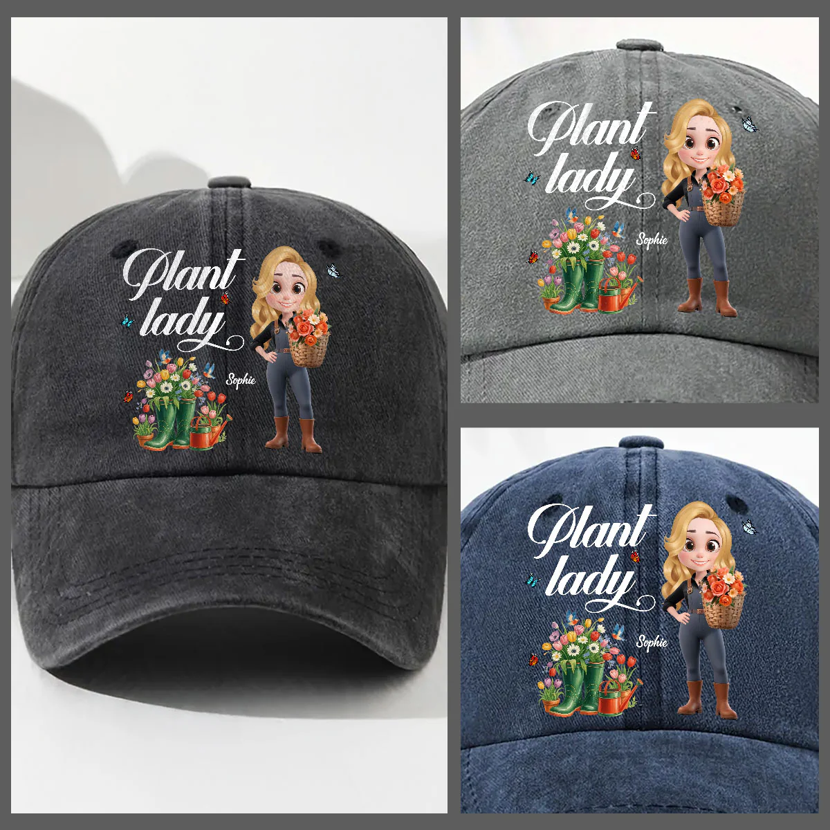 Plant Lady - Personalized Custom Vintage Washed Denim Cap - Image 3