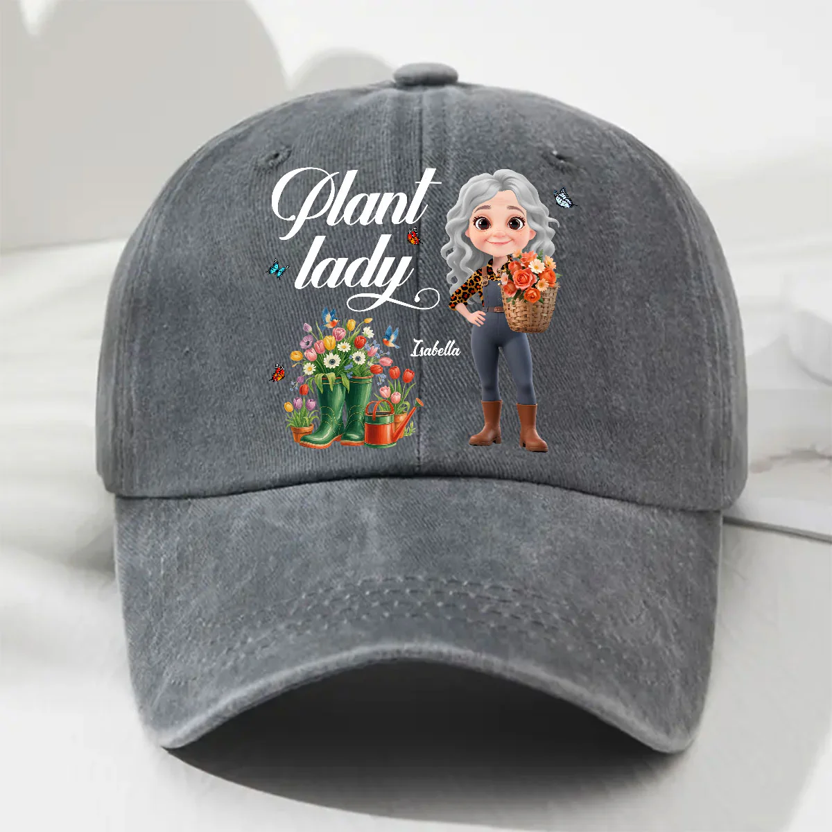 Plant Lady - Personalized Custom Vintage Washed Denim Cap - Image 4