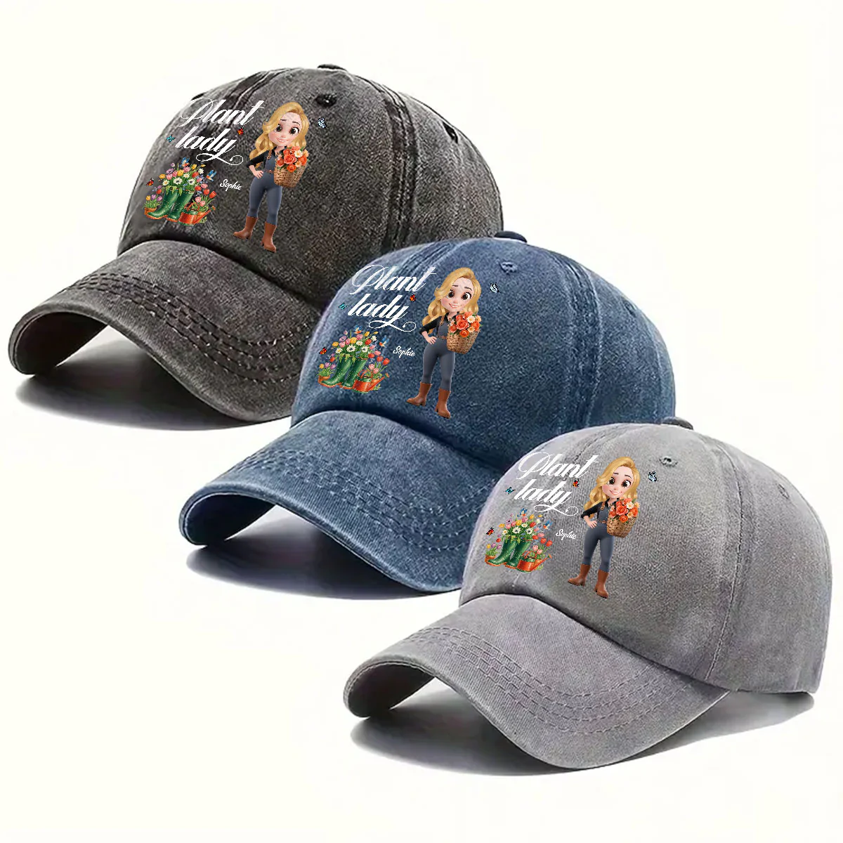 Plant Lady - Personalized Custom Vintage Washed Denim Cap - Image 5