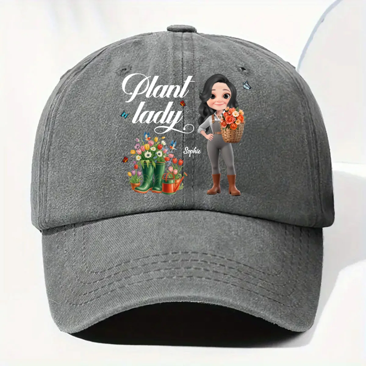 Plant Lady - Personalized Custom Vintage Washed Denim Cap - Image 8