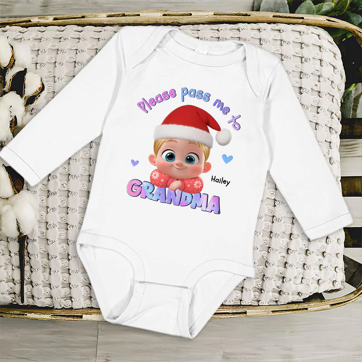 Please Pass Me To Grandma - Personalized Custom Long Sleeve Baby OnesieĀ - Image 4
