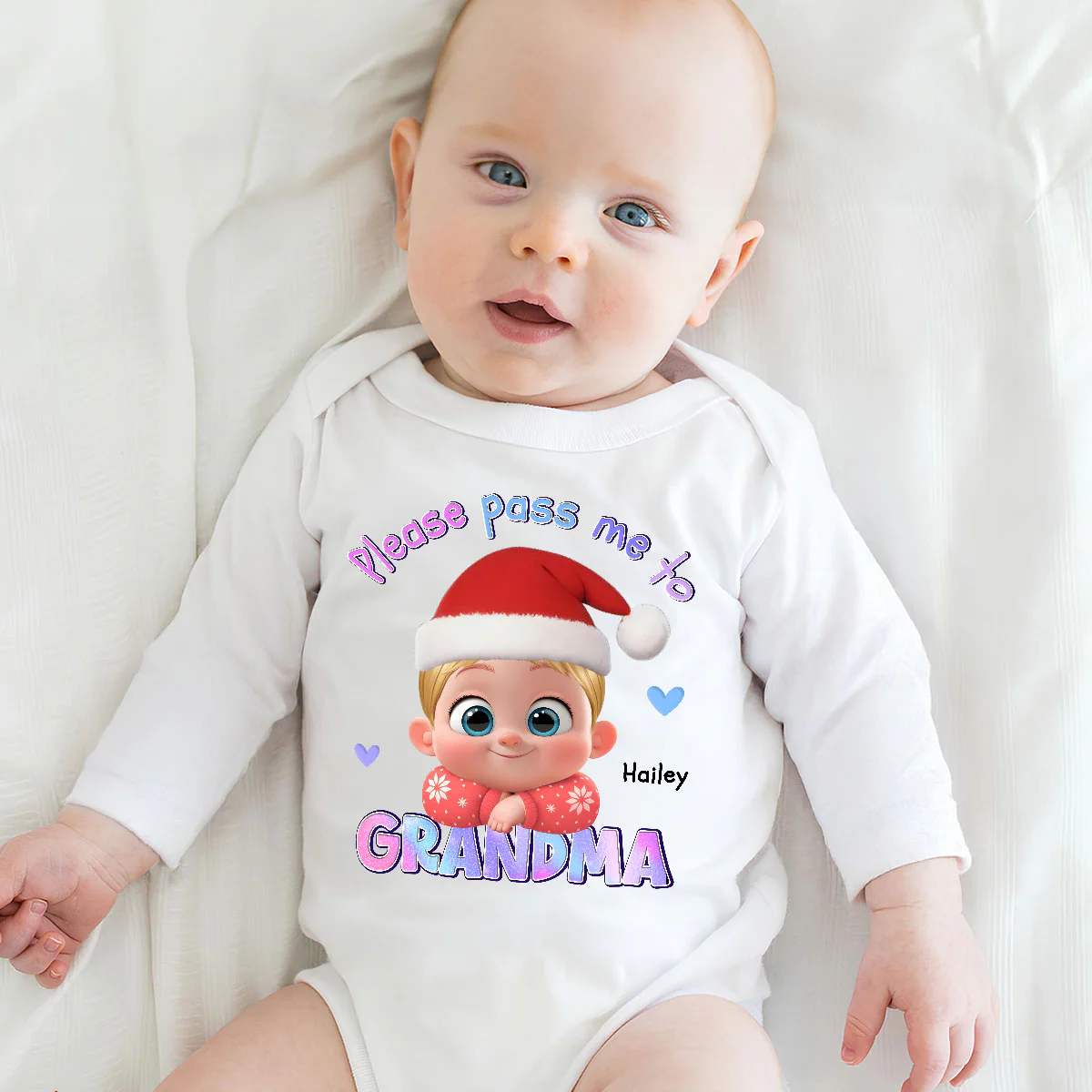 Please Pass Me To Grandma - Personalized Custom Long Sleeve Baby OnesieĀ - Image 5