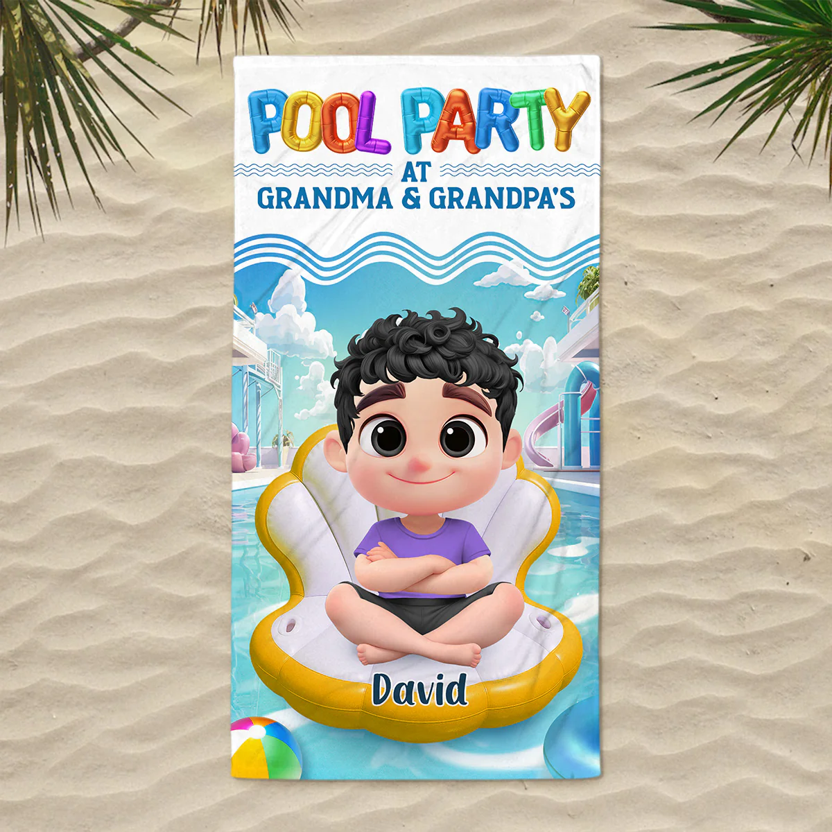 Pool Party At Grandma And Grandpa - Personalized Custom Beach Towel - Image 2