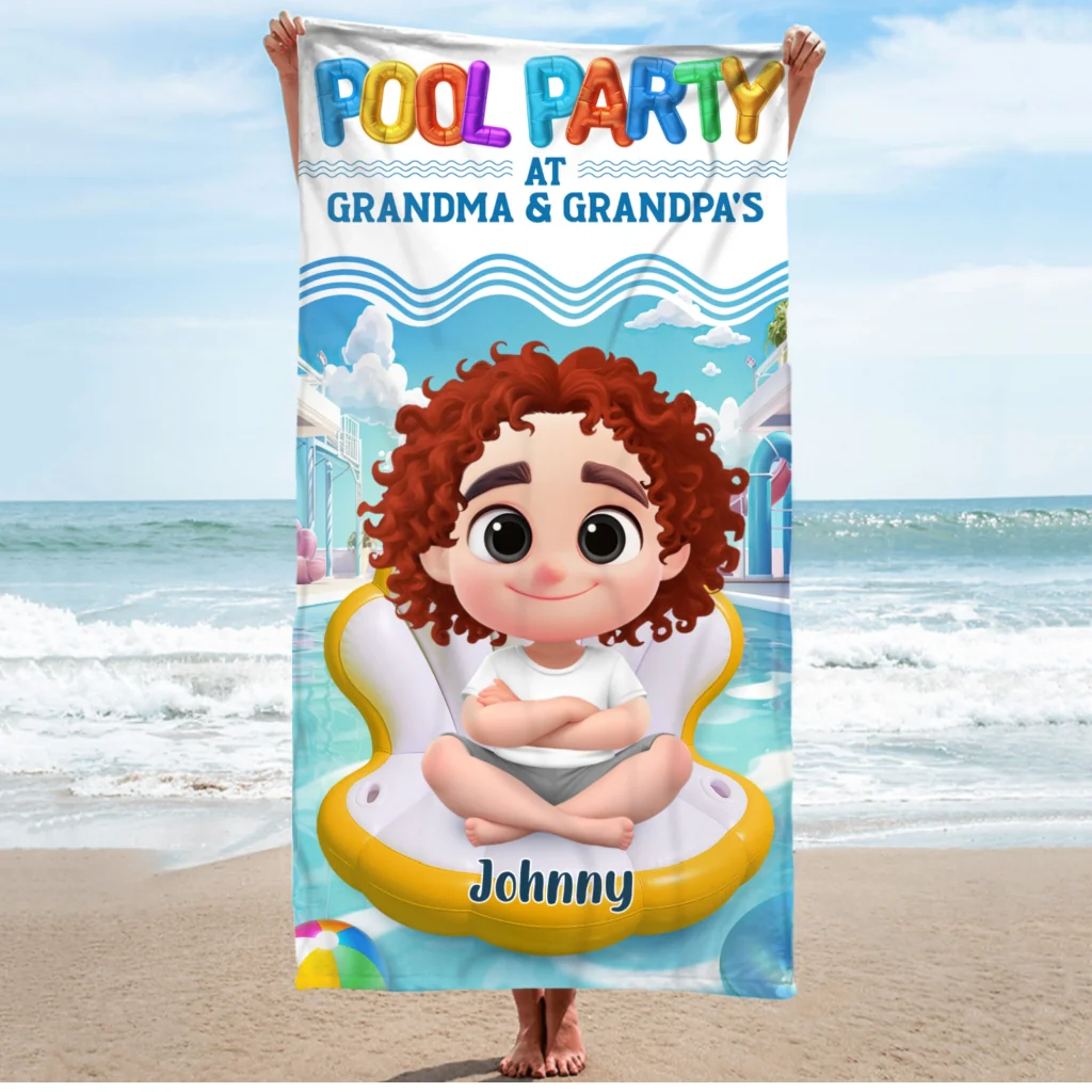 Pool Party At Grandma And Grandpa - Personalized Custom Beach Towel - Image 6