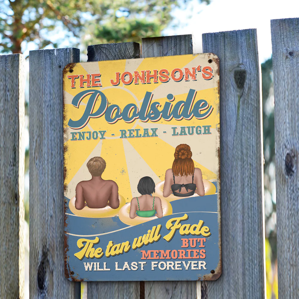 Poolside Enjoy Relax Laugh - Personalized Custom Metal Sign - Image 2