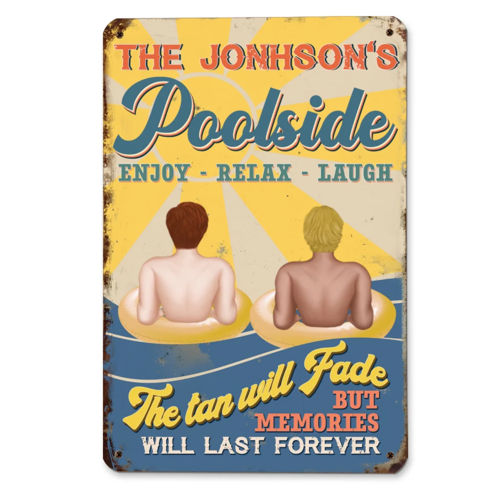 Poolside Enjoy Relax Laugh - Personalized Custom Metal Sign - Image 4