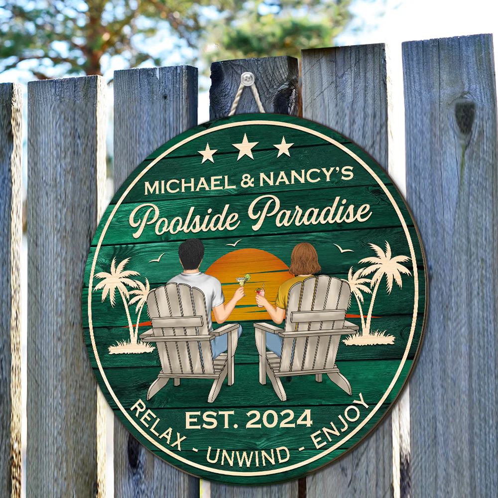 Poolside Paradise - Personalized Custom Wood Sign - Image 2
