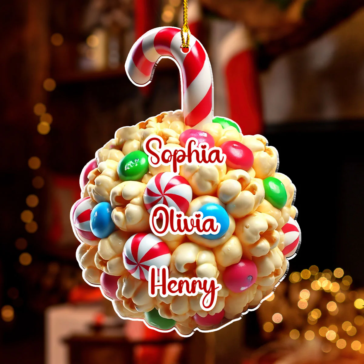 Popcorn Ball Custom Family Name - Personalized Custom Acrylic Ornament - Image 2