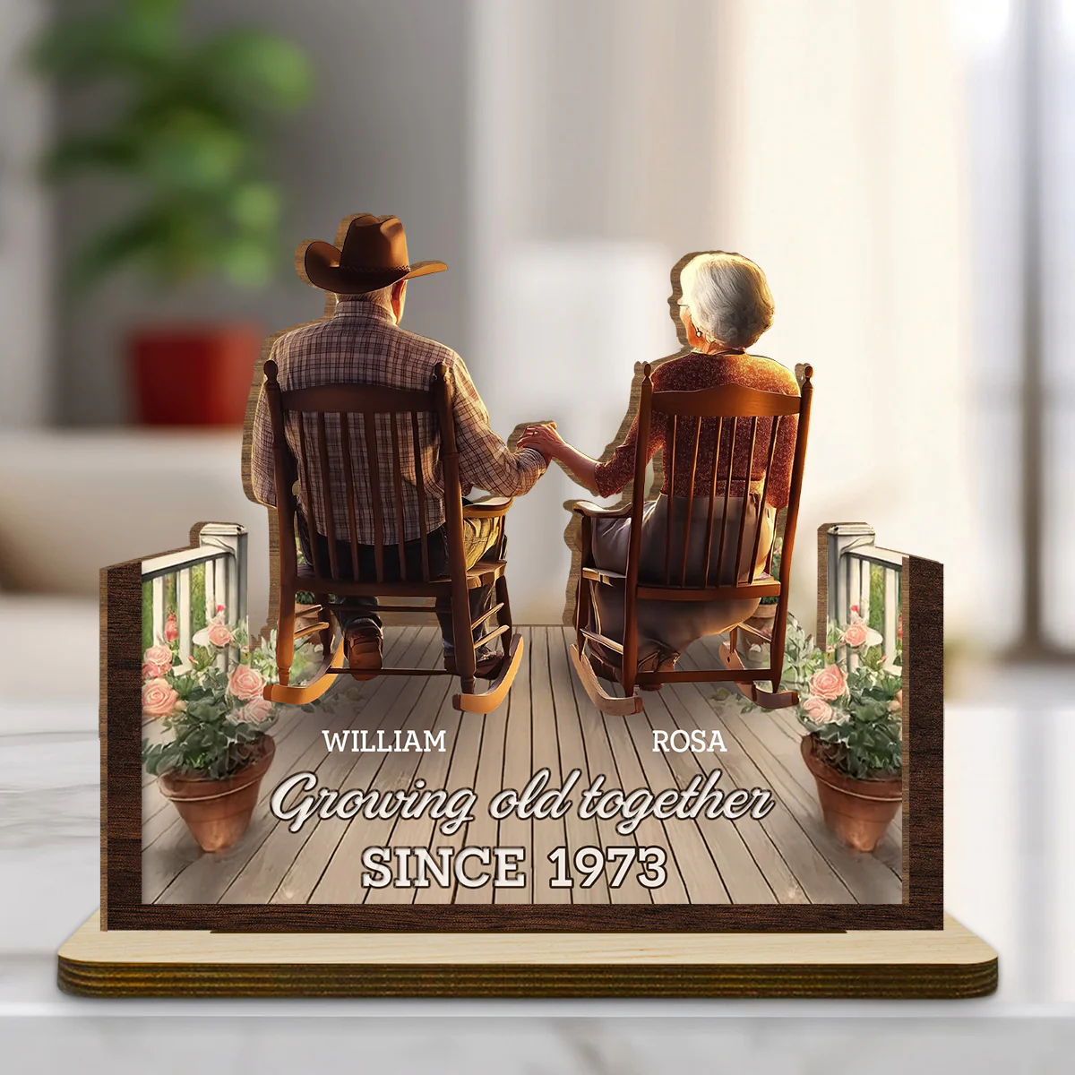 Porchside Bliss - Personalized Custom 2-Layer Wood Plaque With Flat Base