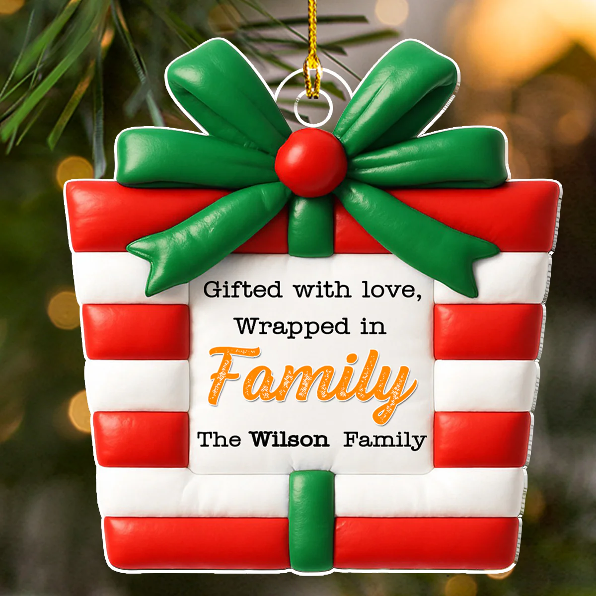 Present Is A Gift - Personalized Custom 3D Effect Acrylic Ornament - Image 4