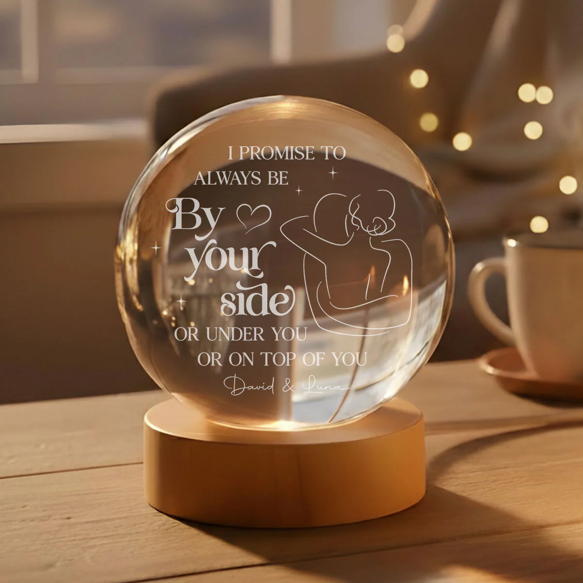 Promise To Be By Your Side - Personalized Custom Crystal Globe Lamp - Image 5