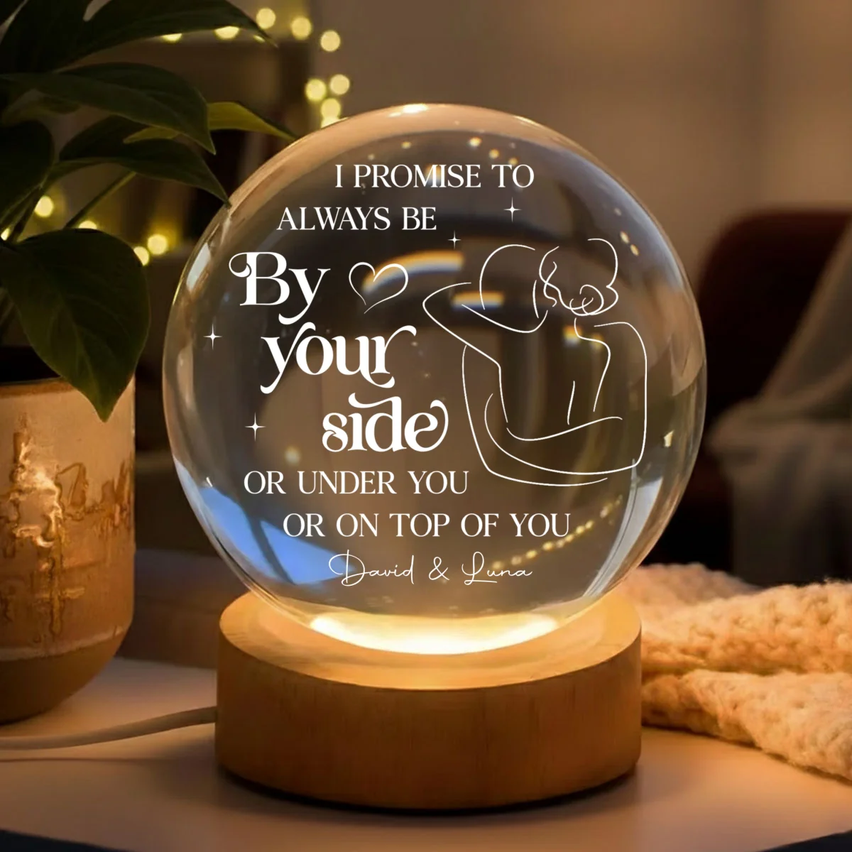 Promise To Be By Your Side - Personalized Custom Crystal Globe Lamp - Image 7