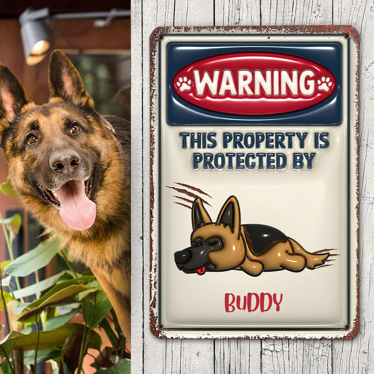 Property Is Protected By - Personalized Custom 3D Inflated Effect Metal Sign - Image 3