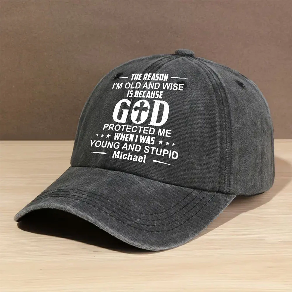 Protect Me - Personalized Custom Vintage Washed Denim Cap - Image 2