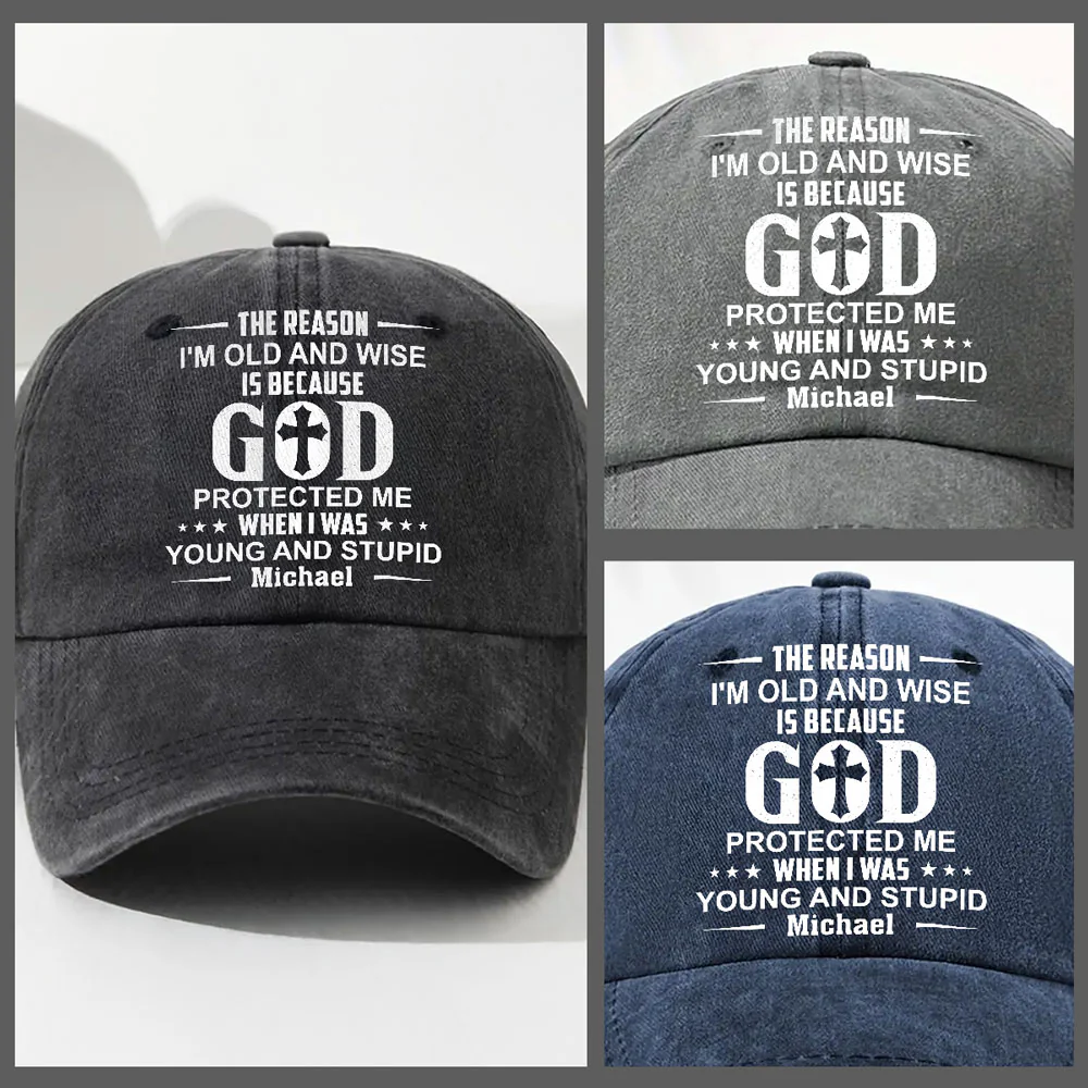 Protect Me - Personalized Custom Vintage Washed Denim Cap - Image 3