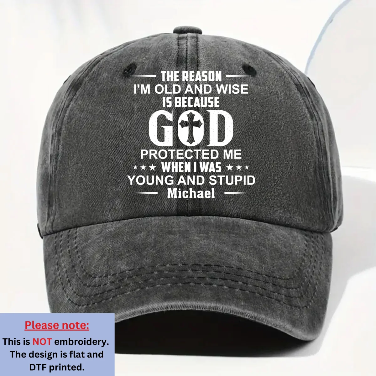Protect Me - Personalized Custom Vintage Washed Denim Cap - Image 6