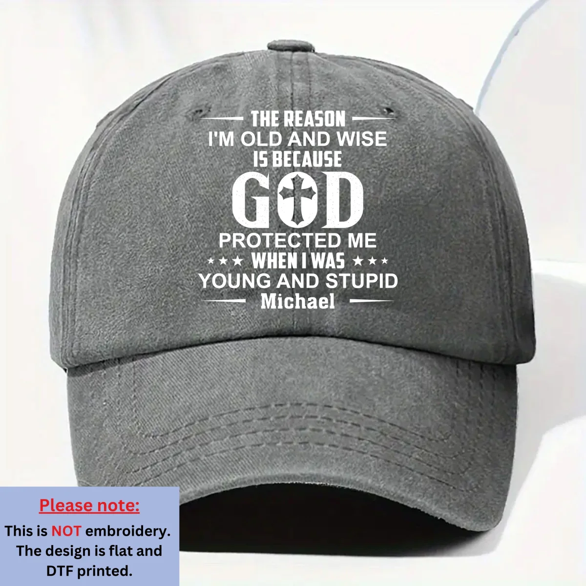 Protect Me - Personalized Custom Vintage Washed Denim Cap - Image 7