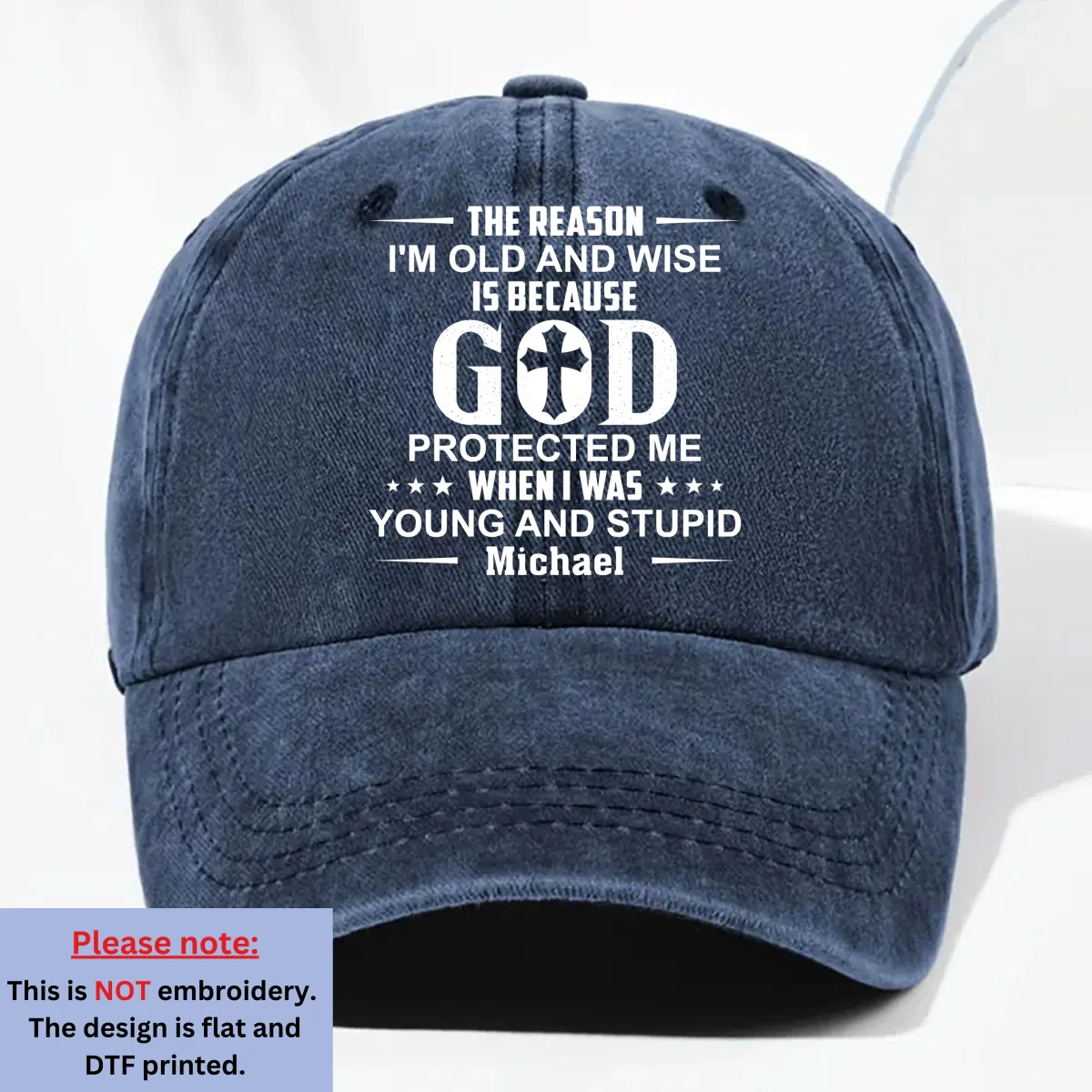 Protect Me - Personalized Custom Vintage Washed Denim Cap - Image 8