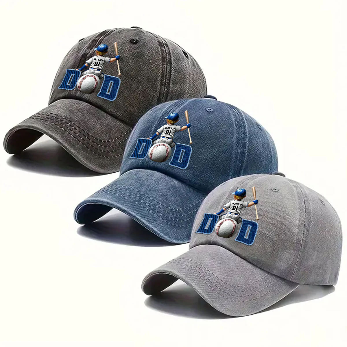 Proud Baseball Dad - Personalized Custom Vintage Washed Denim Cap - Image 3