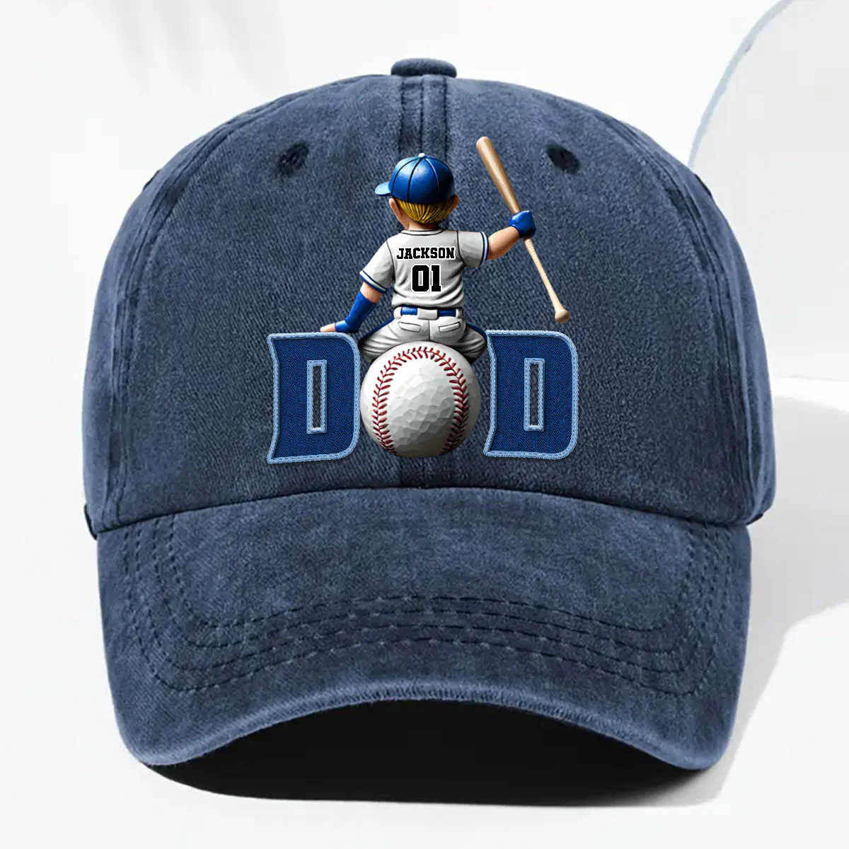 Proud Baseball Dad - Personalized Custom Vintage Washed Denim Cap - Image 4