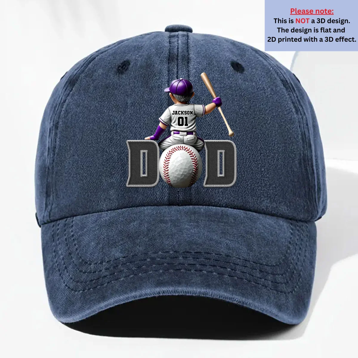Proud Baseball Dad - Personalized Custom Vintage Washed Denim Cap - Image 6