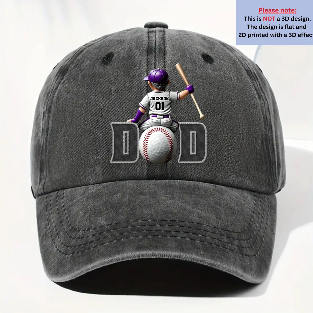 Proud Baseball Dad - Personalized Custom Vintage Washed Denim Cap - Image 7