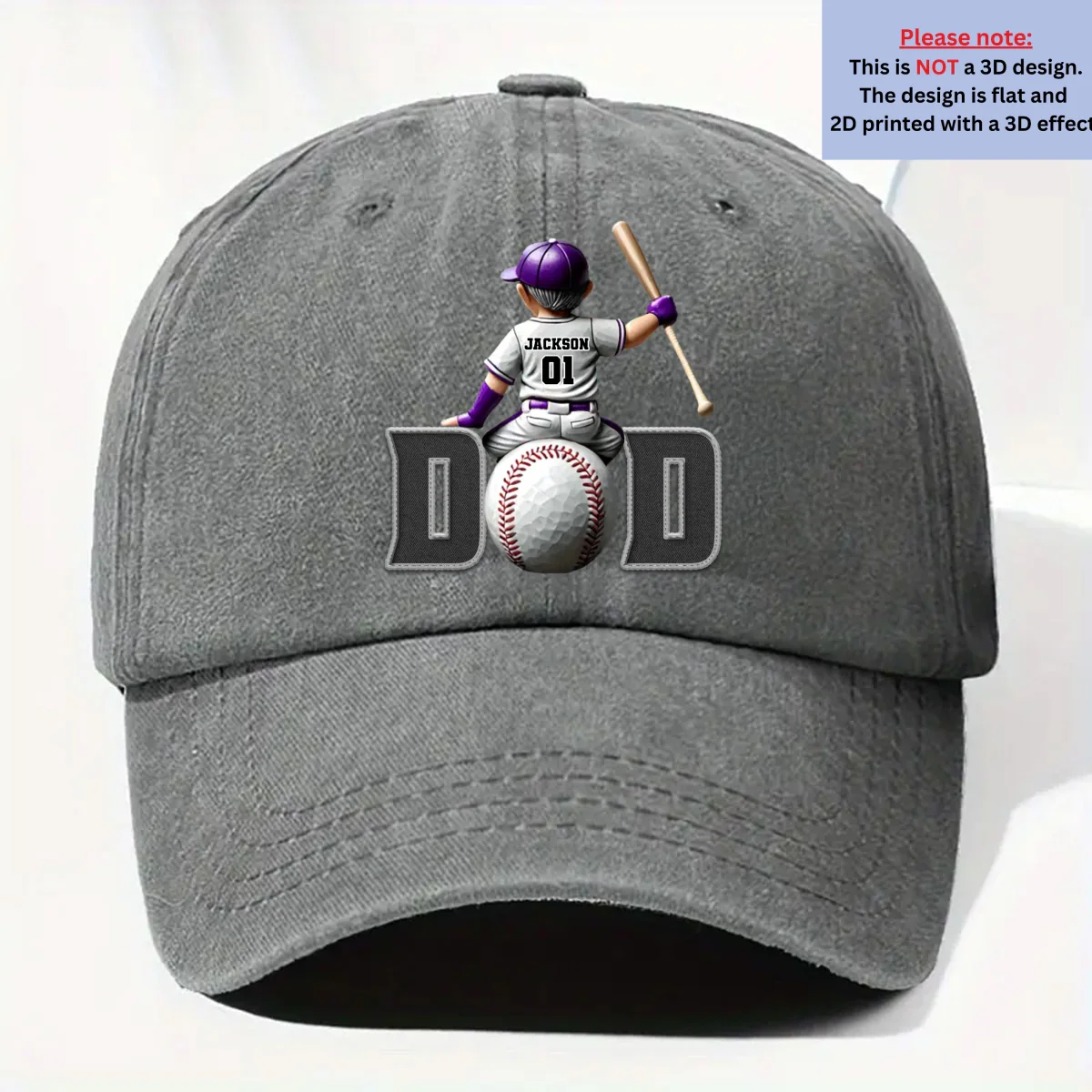 Proud Baseball Dad - Personalized Custom Vintage Washed Denim Cap - Image 8
