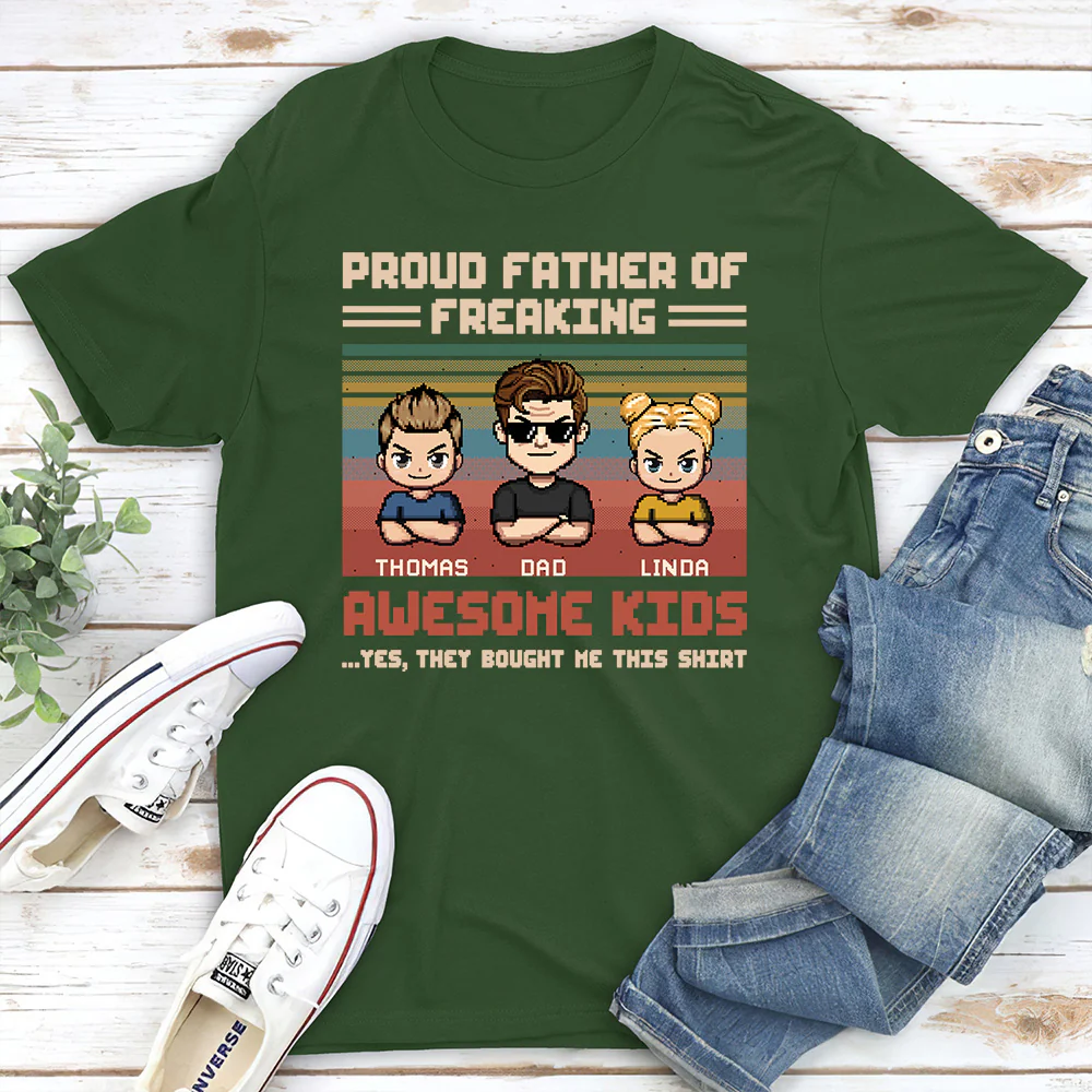 Proud Dad Of Freaking Awesome Kid - Personalized Custom Shirt - Image 2