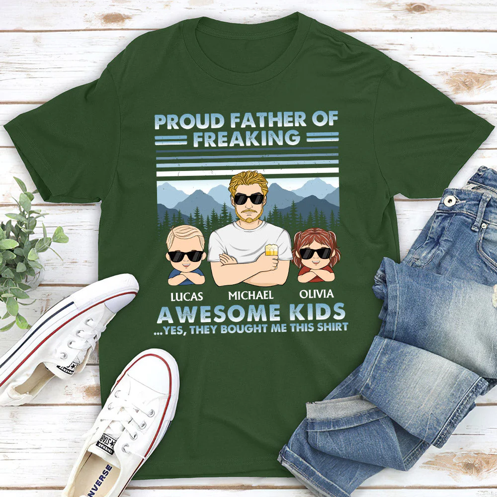 Proud Father Of Freaking Awesome Kids Young - Personalized Custom Shirt - Image 3