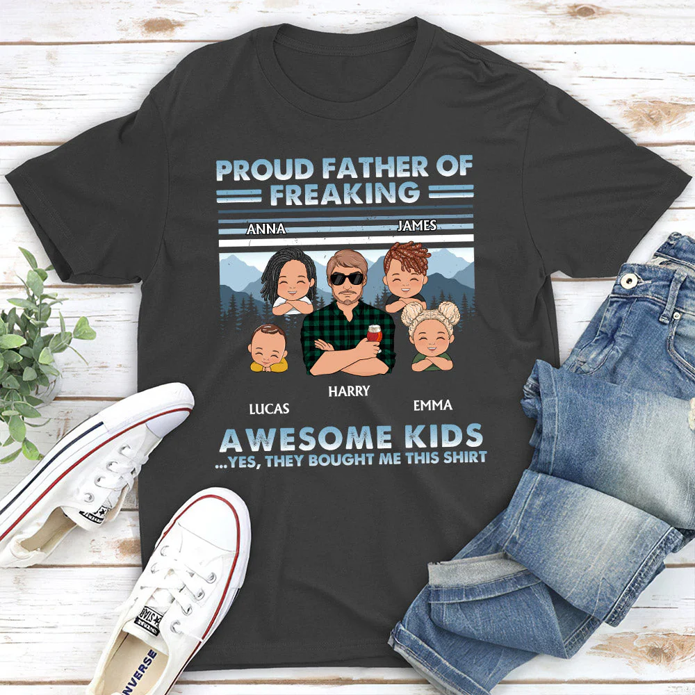 Proud Father Of Freaking Awesome Kids Young - Personalized Custom Shirt - Image 5